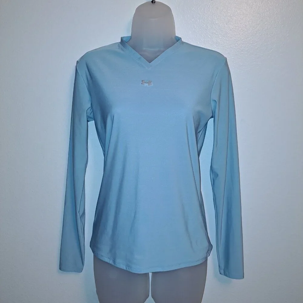 UnderArmour Baby Blue Blue Fitted Compression VNeck Long Sleeve Athletic Shirt - Picture 1 of 7